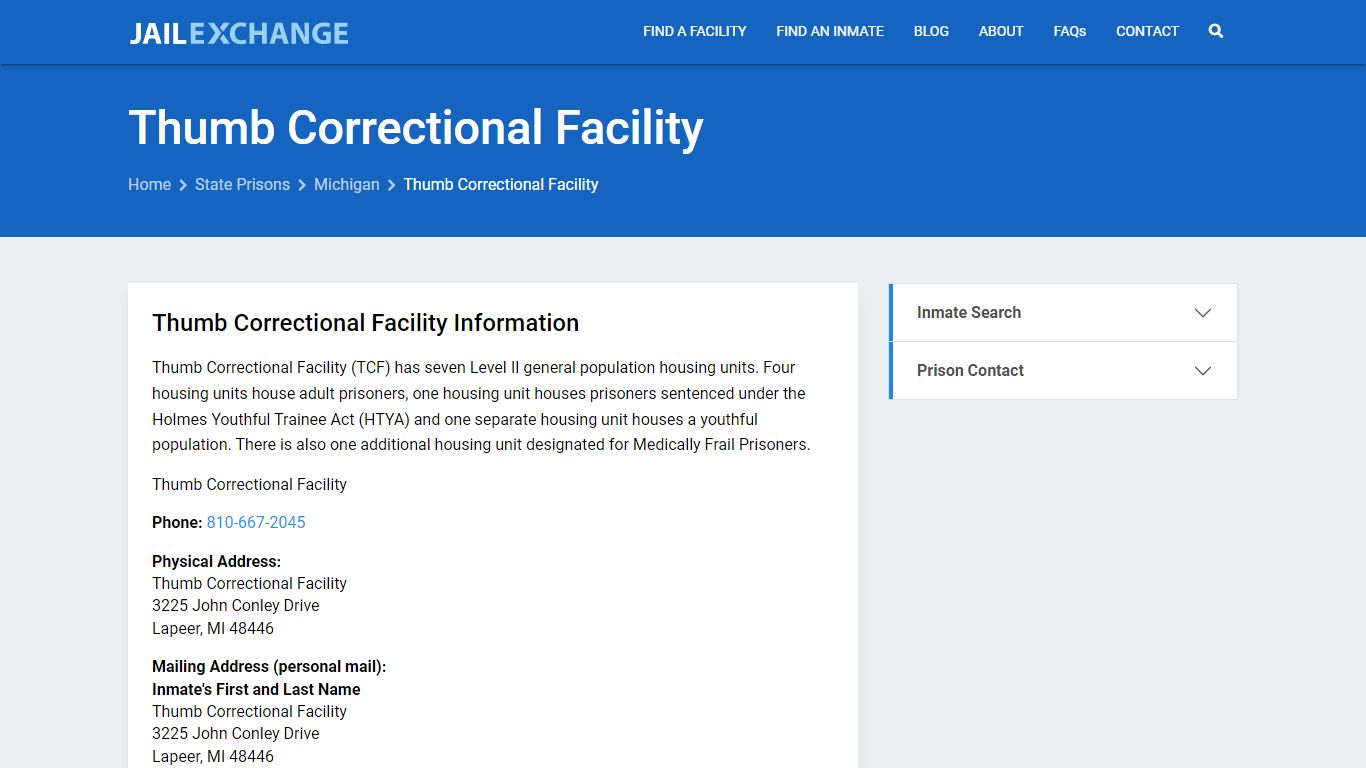 Thumb Correctional Facility Inmate Search, MI - Jail Exchange