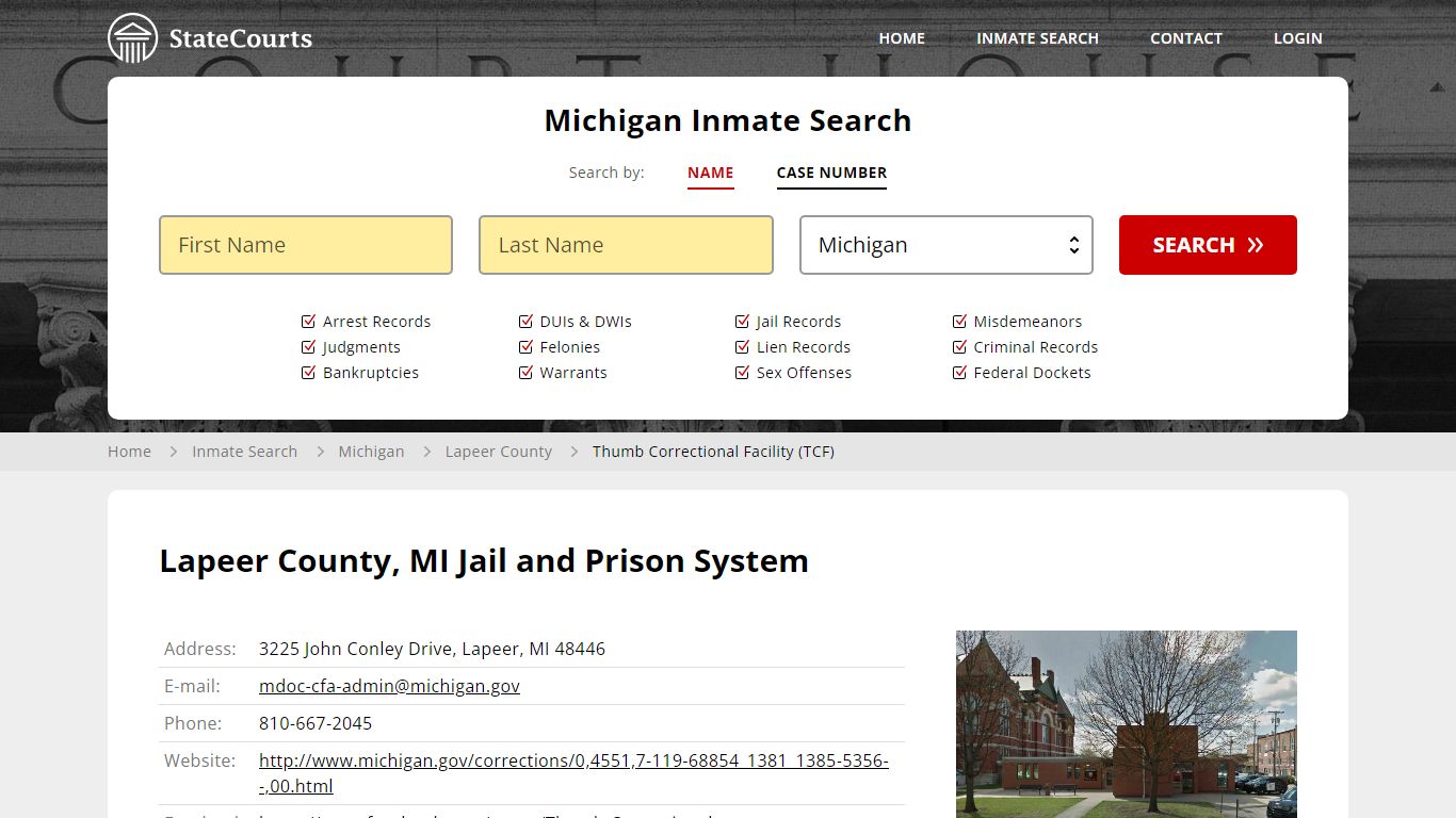 Thumb Correctional Facility (TCF) Inmate Records Search, Michigan ...