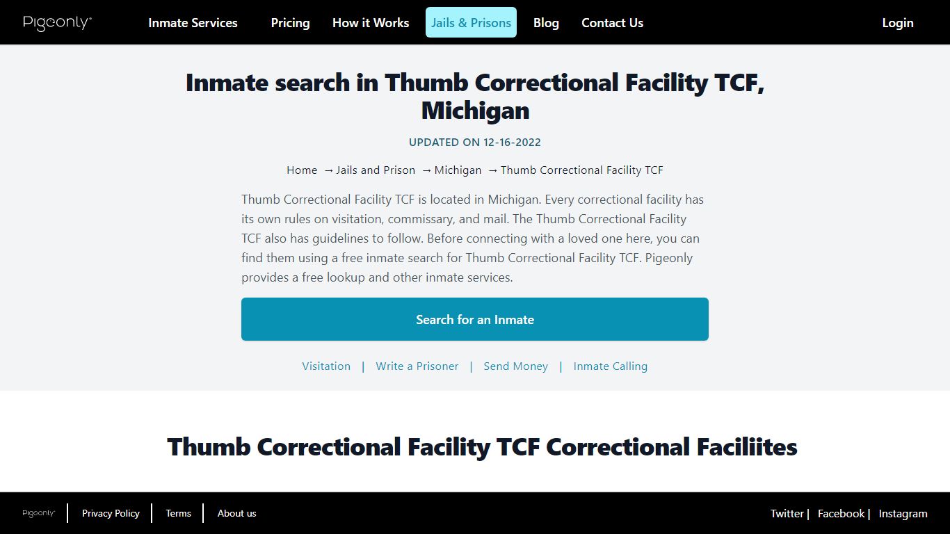 Inmate search in Thumb Correctional Facility TCF, Michigan